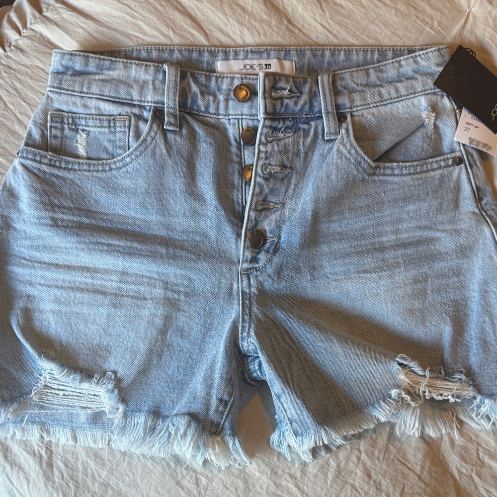 Joe's Jeans Light Wash Distressed Button-Front Denim Shorts